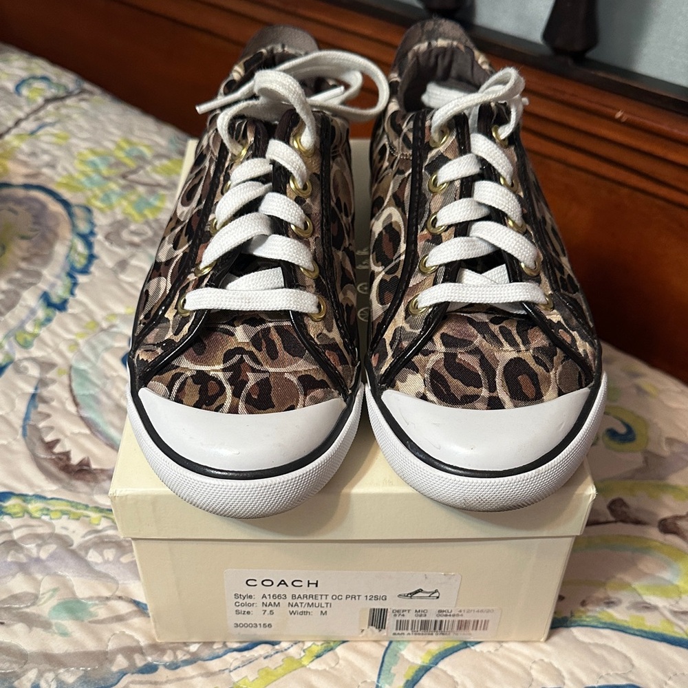 Coach Brown Leopard Print Sneakers. Size 7.5